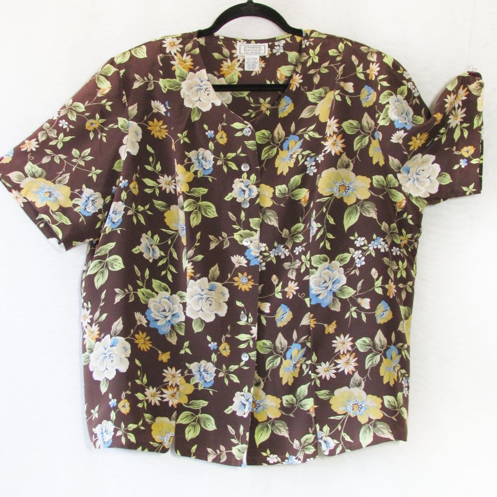 JENNIFER MOORE 20W 100% Silk Print Blouse/Vintage
